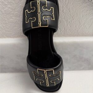 Tory Burch double t Black Sandals with Gold Trim